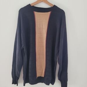 PRONTO UOMO Men's Silk Blend Mock Neck Pullover Grandpa Core Black & Tan Size XL